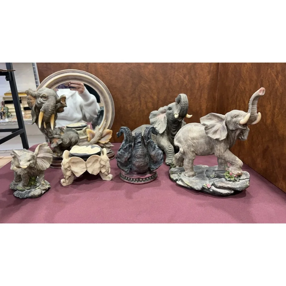 Elephant Figurine Collection – Decorative Resin Statues Mirror Piece & Accents